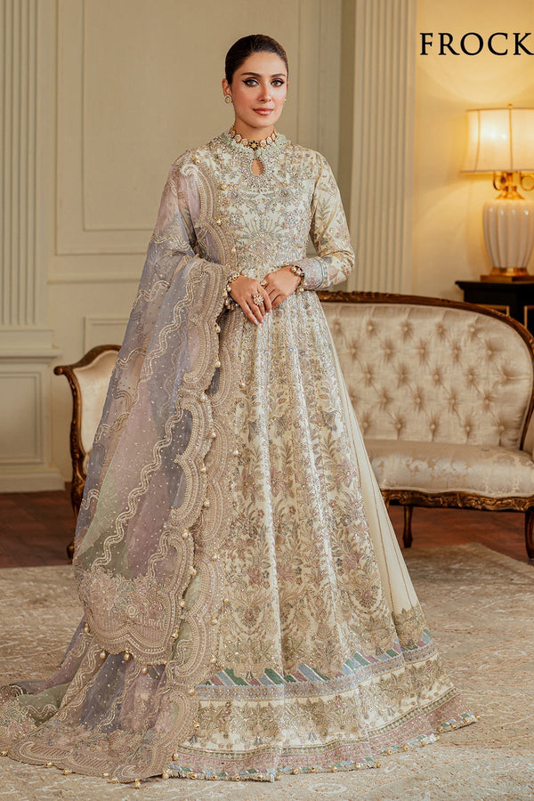 Embroidered Net CH13-06 - Handmade net dress with Swarovski embellishments, zari tilla embroidery, embroidered silk borders, and a digital printed embroidered dupatta.