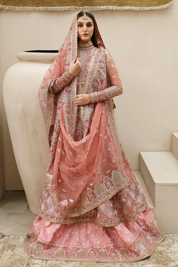 Shahpara embroidered dress set by Afrozeh featuring organza fabric, raw silk digital printed trouser, and intricate embroidery.